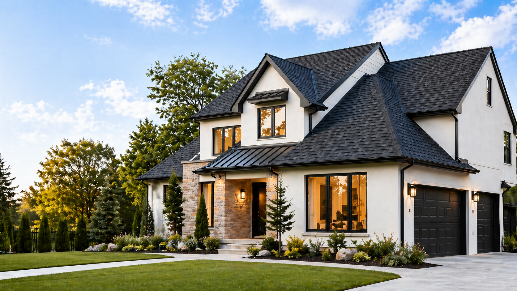 Residential roof on a well-kept home